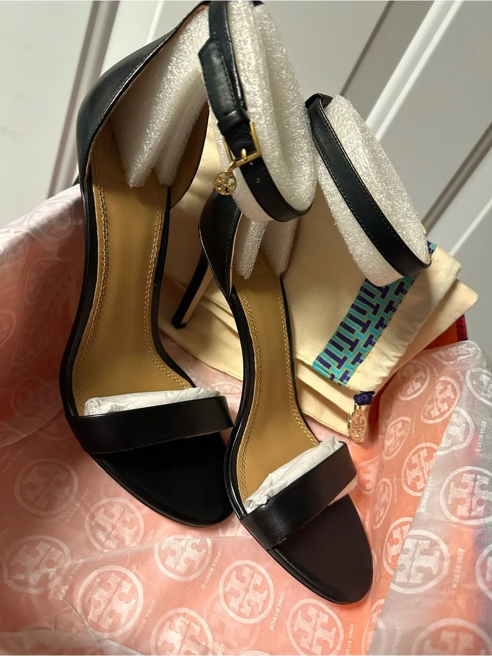 Tory Burch Ellie 85MM Ankle-Strap Sandal Perfect Black Calf Leather Women's 9